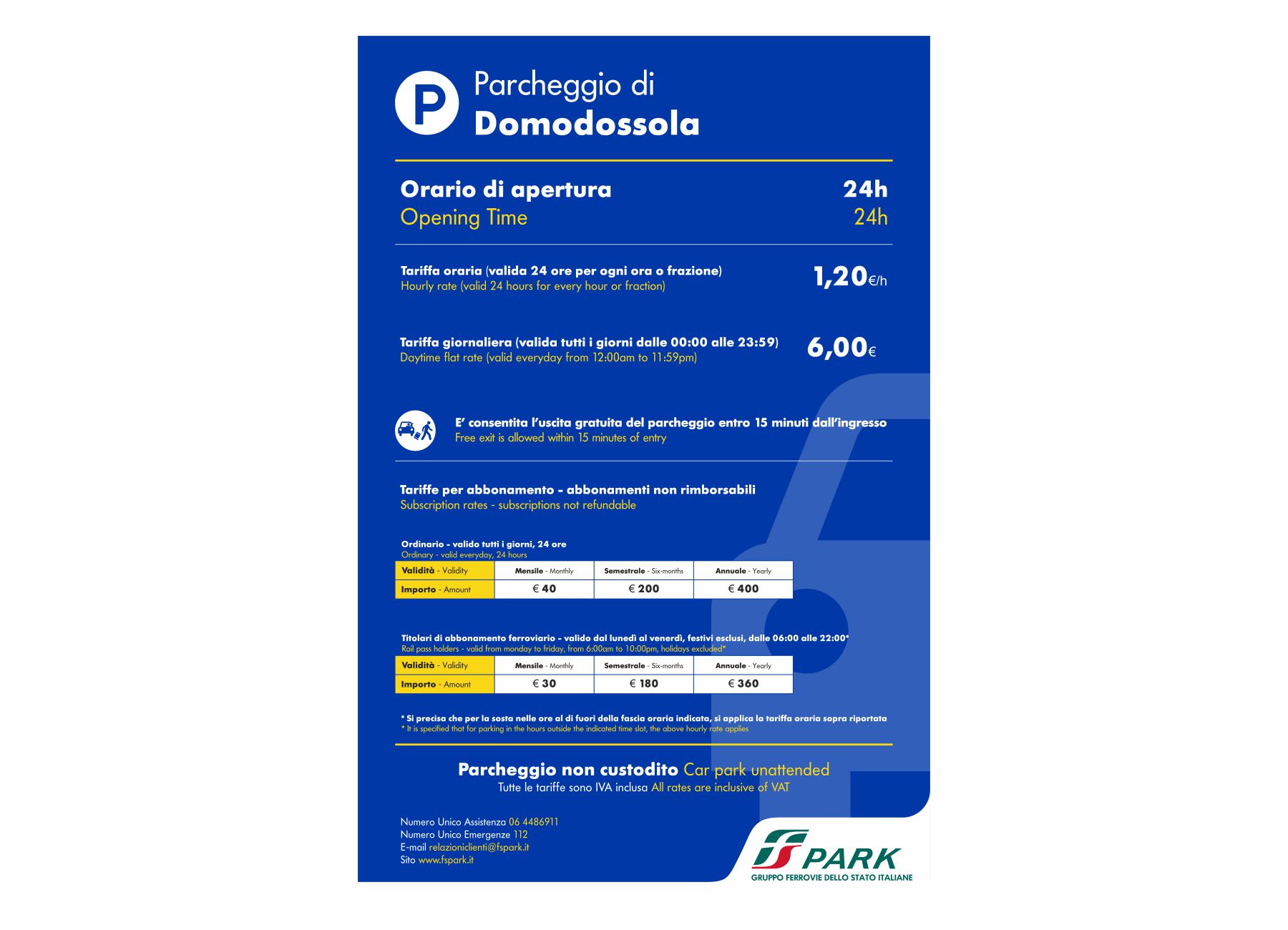 Cambio Tariffario Parcheggio DOMODOSSOLA